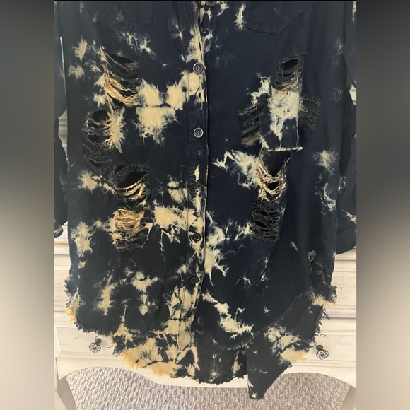 Womens Shirts Large Streetwear Splatter Thrill Jeans Destroyed Tunic Long Sleeve - Picture 3 of 6